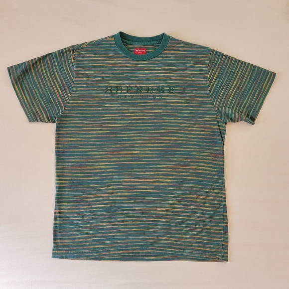 Supreme New‎ York Static Stripe Short Sleeve T Shirt Large Green 100% Cotton - Picture 2 of 12